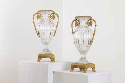 Lot 267 - A pair of neoclassical glass and ormolu-mounted urns