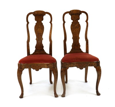 Lot 433 - A pair of Dutch walnut and marquetry chairs