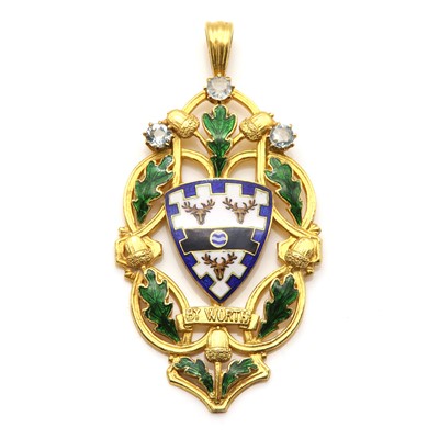 Lot 98 - A gold aquamarine and enamel Keighley Borough Council Mayoral pendant