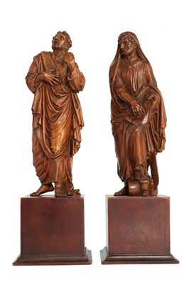 Lot 104 - A pair of finely carved boxwood figures of St Peter and St James