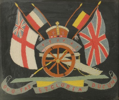 Lot 410 - Military tapestry crewel embroidered tapestry
