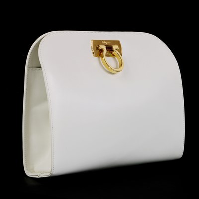 Lot 1475 - A Salvatore Ferragamo cream leather clutch bag