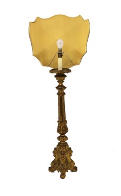 Lot 282 - A gilt brass altar stick table lamp