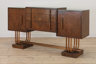 Lot 228 - An Art Deco burr walnut dining suite