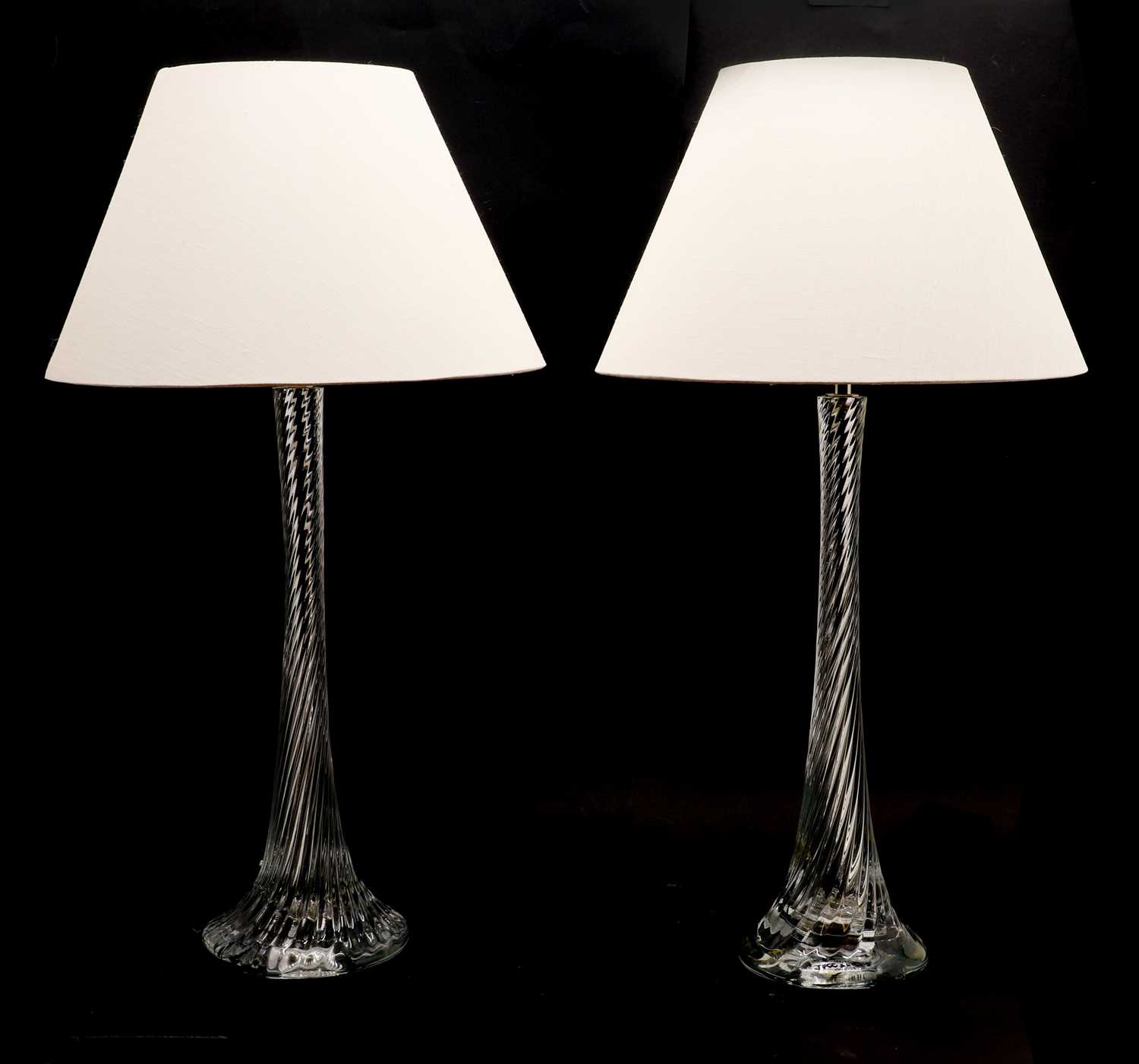 Lot 259 A pair of Vaughan glass tables lamps,
