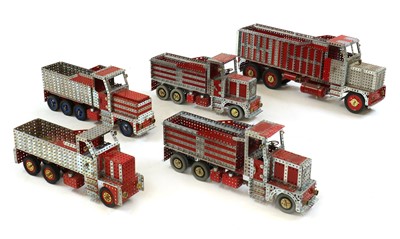 Lot 331 - A collection of five scratch-built Meccano trucks