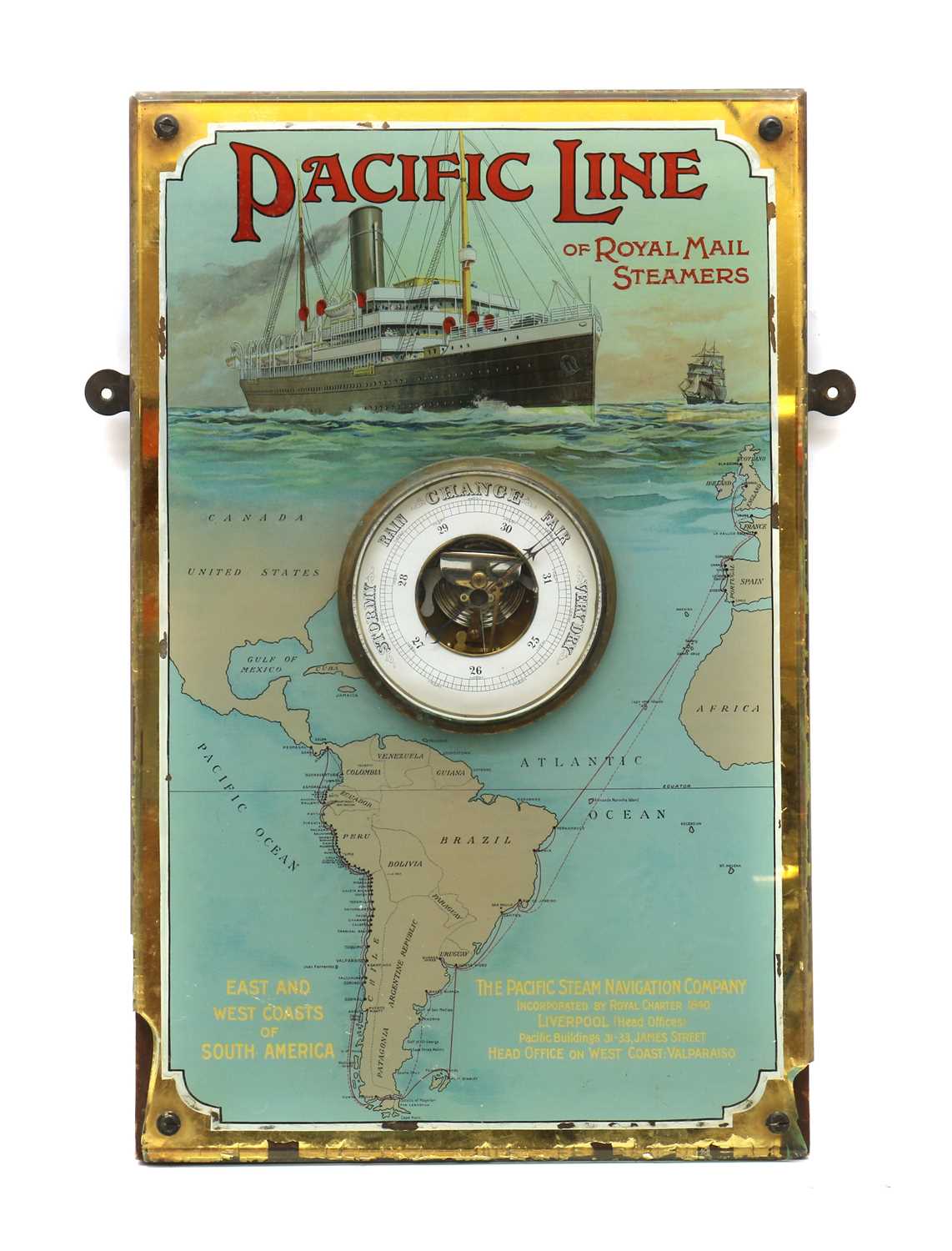 Lot 346 - A Pacific Steam Navigation Company reverse glass barometer