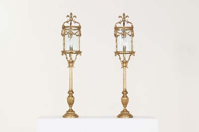 Lot 266 - A pair of gilt-brass banister lanterns