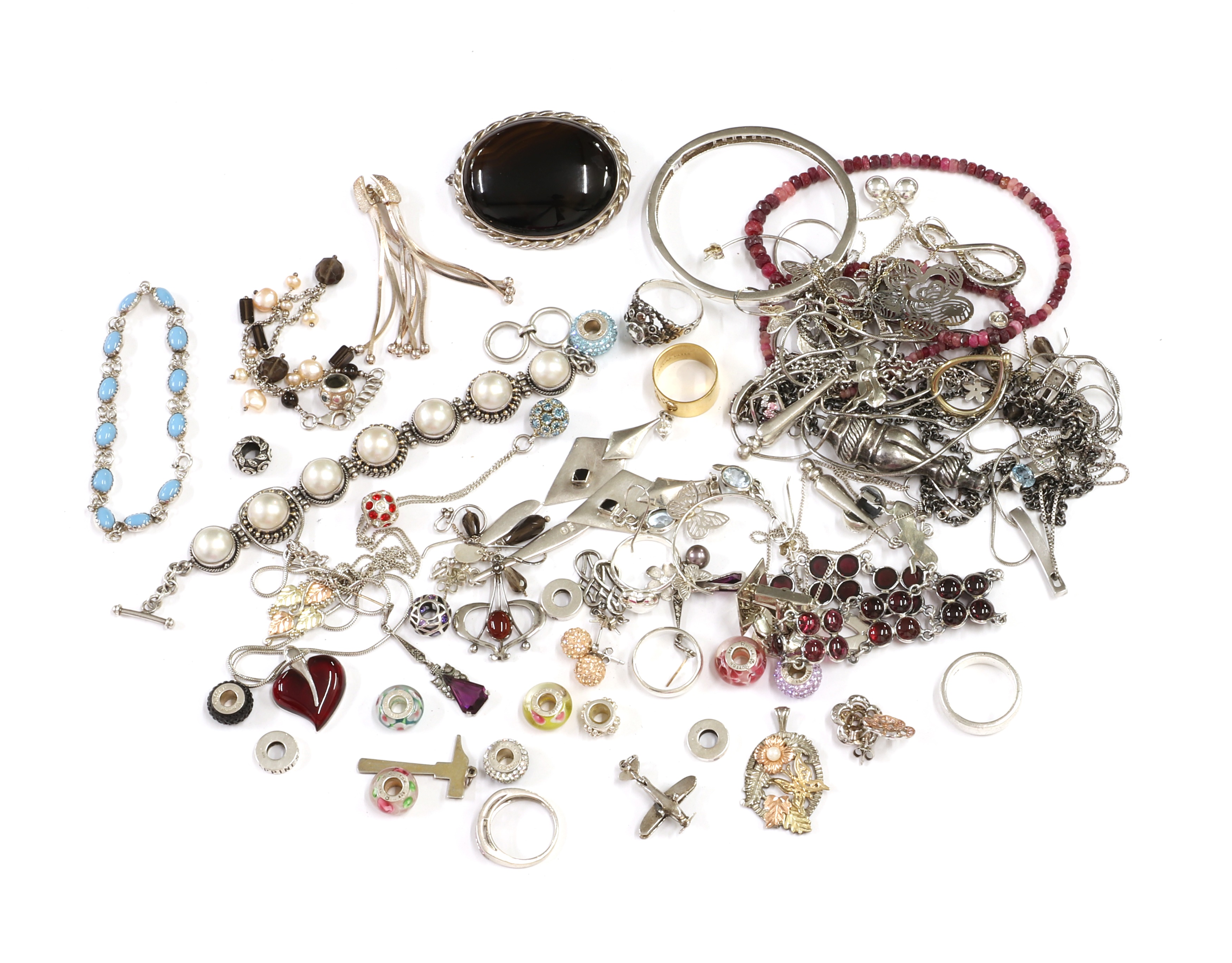 Lot 295 A collection of silver and costume jewellery,