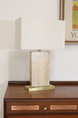 Lot 415 - A travertine and brass table lamp