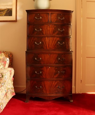 Lot 472 - A mahogany bow front chest on chest