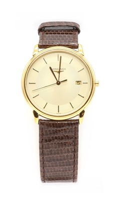 Lot 346 - A gentlemen's gold plated Longines 'Les Grandes Classiques' quartz strap watch