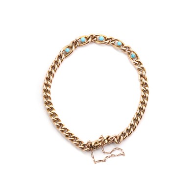 Lot 1037 - An Edwardian gold turquoise curb bracelet