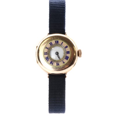 Lot 1413 - A 9ct gold half hunter style wristwatch