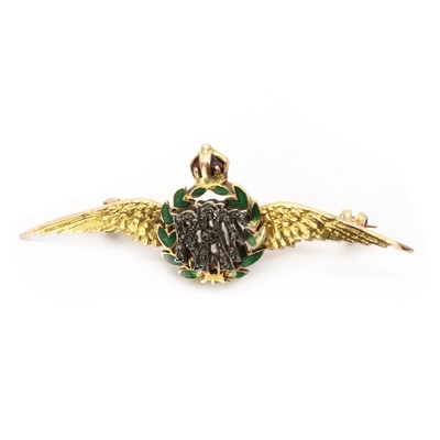 Lot 15 - A silver and gold, enamel and diamond RAF sweetheart brooch