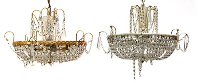 Lot 618 - A pair of Schonbek glass bag chandeliers