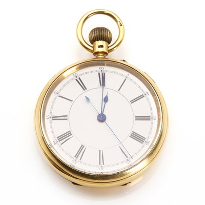 Lot 445 - An 18ct gold pin set open faced chronograph pocket watch