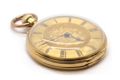 Lot 328 - A gold pin set open faced fob watch