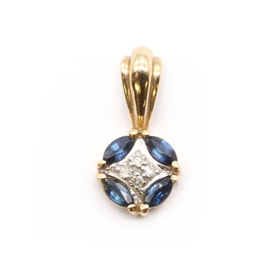 Lot 180 - A 9ct gold sapphire and diamond pendant