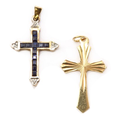 Lot 178 - A 9ct gold sapphire and diamond cross pendant