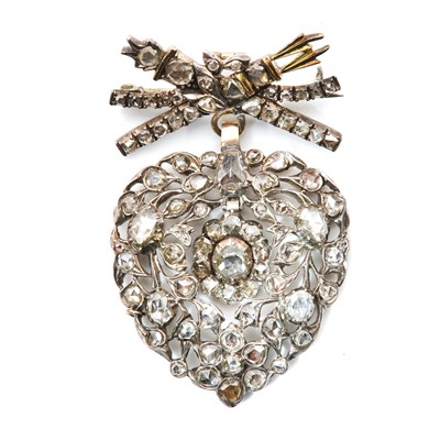 Lot 2 - A Flemish silver and gold diamond set Vlaams heart pendant/brooch, c.1770-1790