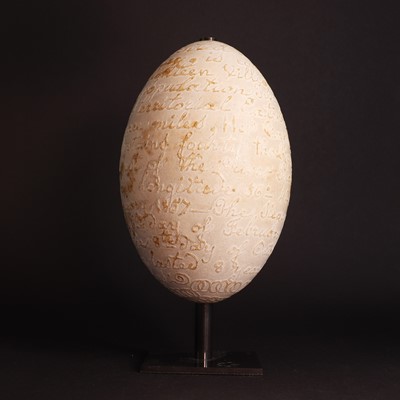 Lot 11 - A carved rhea egg