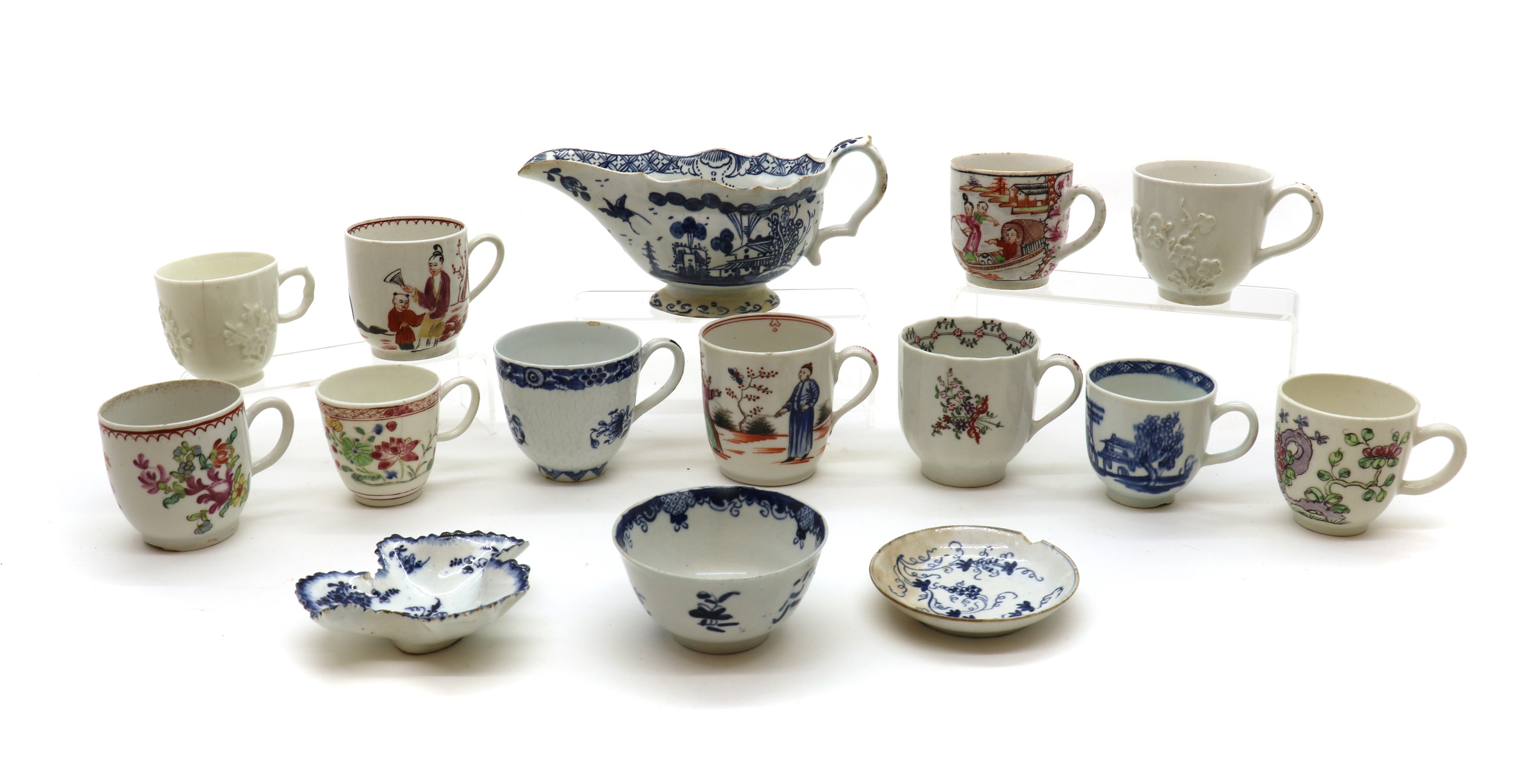Bow Color Tea Lot 231 - A collection of Bow porcelain tea wares