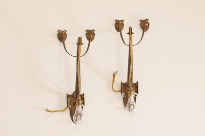 Lot 348 - A pair of Arts and Crafts copper wall lights