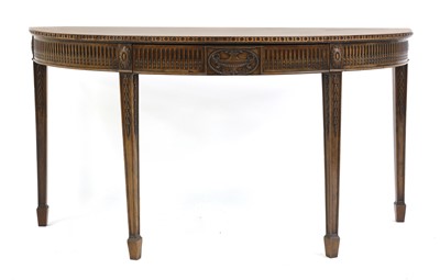 Lot 610 - A George III style mahogany and satinwood demi lune serving table