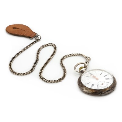 Lot 386 - A silver open faced pin set pocket watch