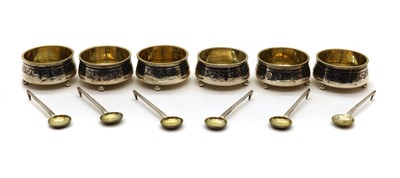 Lot 5 - A Russian silver and niello six piece condiment set