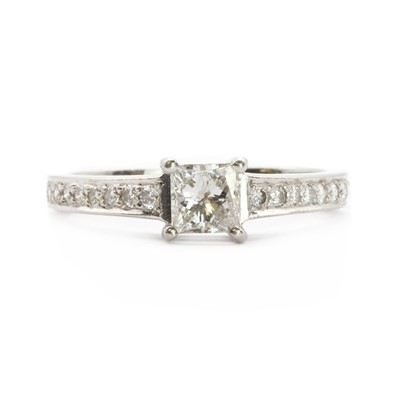 Lot 89 - A platinum princess cut diamond ring, by Fred Ullmann