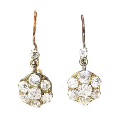 Lot 60 - A pair of late Victorian or Edwardian diamond cluster drop earrings, c.1900