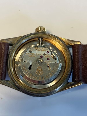 Lot 451 - A gentlemen's gold plated Rolex 'Oyster Perpetual' automatic strap watch, 6546, c.1957