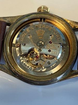 Lot 451 - A gentlemen's gold plated Rolex 'Oyster Perpetual' automatic strap watch, 6546, c.1957