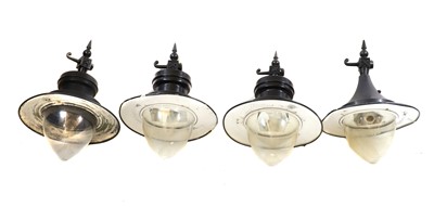 Lot 459 - A set of three industrial pendant lights