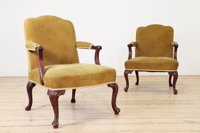 Lot 229 - A pair of George II-style mahogany Gainsborough armchairs