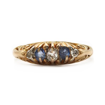 Lot 9 - An Edwardian gold diamond and sapphire ring