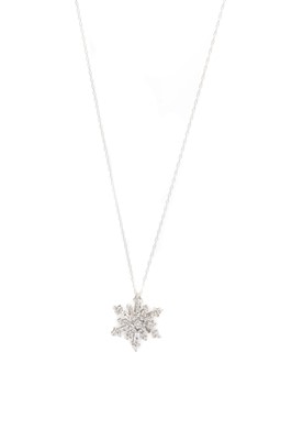 Lot 1172 - A 9ct white gold diamond snowflake pendant