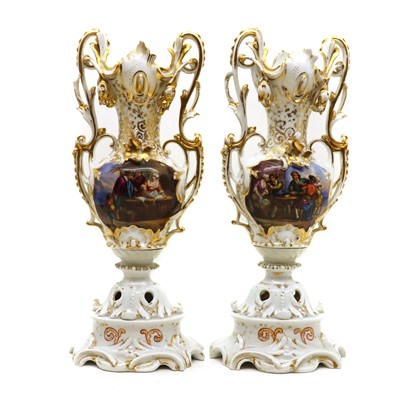 Lot 163 - A pair of continental porcelain twin handle vases