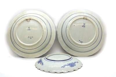 Lot 182 - A pair of Delft pottery blue and white chargers