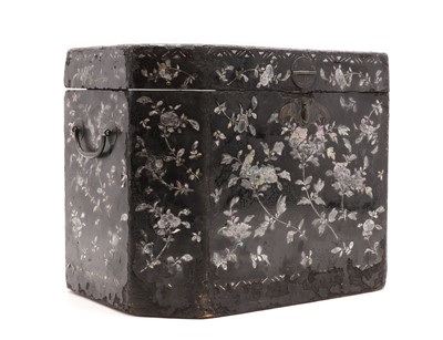 Lot 211 - A Chinese black lacquered trunk box