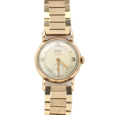 Lot 409 - A 9ct gold Roamer mechanical bracelet watch