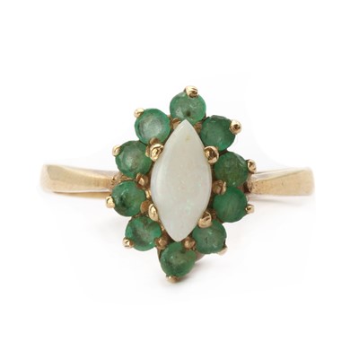 Lot 220 - A 9ct gold opal and emerald cluster ring
