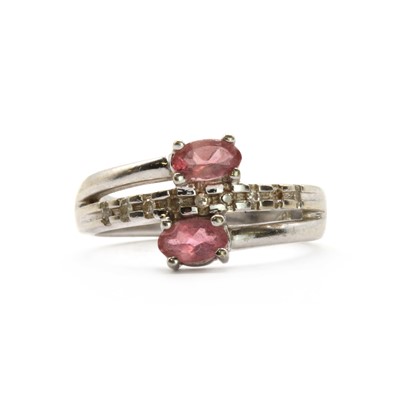 Lot 113 - A 9ct white gold pink tourmaline and diamond ring