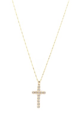 Lot 66 - A 9ct gold diamond set cross pendant