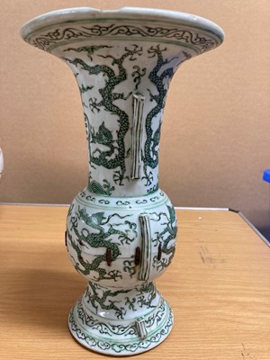 Lot 152 - A Chinese green enamelled gu vase