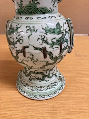 Lot 152 - A Chinese green enamelled gu vase