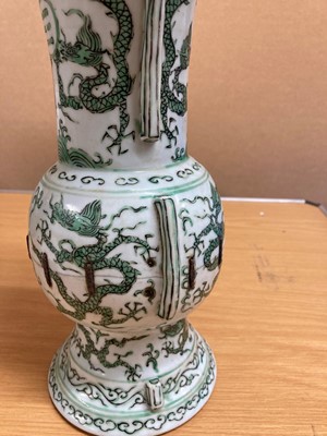 Lot 152 - A Chinese green enamelled gu vase