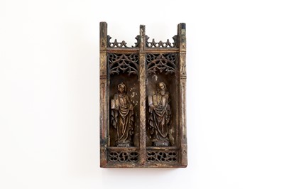 Lot 280 - A Gothic carved and painted oak relief